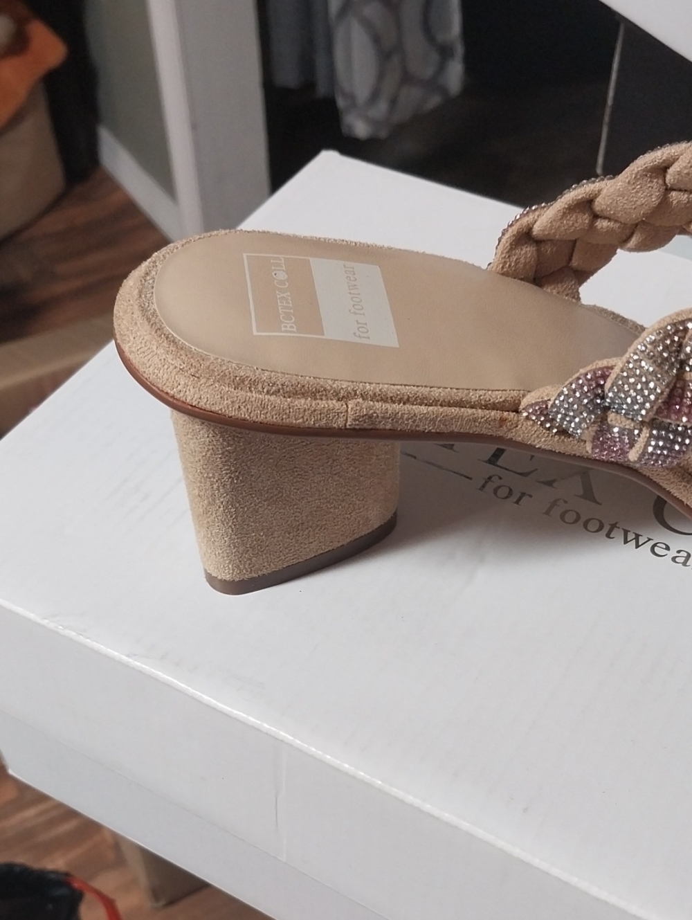 Braided Rhinestone Slide Sandal in Beige and Pink - Women's - Picture 2 of 3